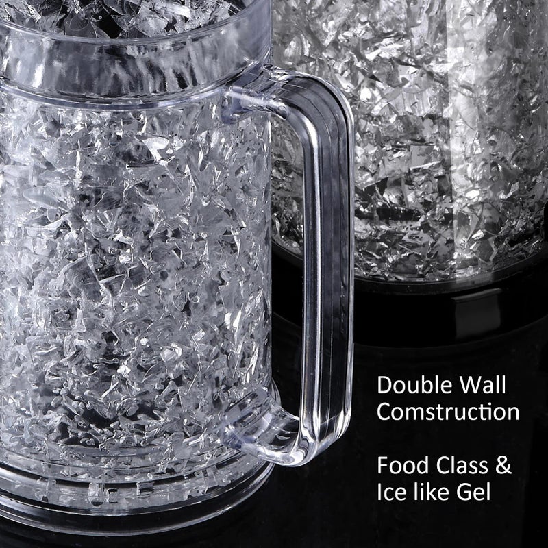 EASICOZI Double Wall Gel Frosty Freezer Ice Mugs Clear 16oz Set of 2 (Black and White) - Image 4